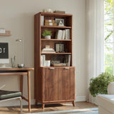 DurayLoly Tall Bookshelf with Doors, 6-Tier Bookcase with Adjustable Shelves & Storage,Fluted Cabinet Mid-Century Modern Wooden Book Shelf for Home Office, Living Room, Kitchen, Walnut DurayLoly