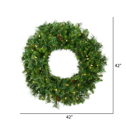 Vickerman 42" Cheyenne Pine Artificial Prelit Christmas Wreath with 360 PVC Tips and 150 Warm White Lights - Indoor and Outdoor Use - Seasonal Holiday Decor - Featuring Pinecones