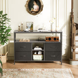 Huuger TV Stand Dresser with Power Outlets and LED Lights, 4 Drawers Entertainment Center with Open Shelf, Media Console for 50 43 Inch TV, Dresser with PU Finish, Grey and Black Huuger