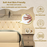 Mhjinuwet Full Size Bed Frame, Velvet Upholstered Platform with Headboard, Easy Assembly, No Box Spring Needed, Non-Slip and Noise-Free with Strong Wooden Slats (Beige, Full) Mhjinuwet