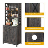 DWVO 67" Tall Wine Bar Cabinet for Liquor and Glasses, Farmhouse Kitchen Cabinet Coffee Bar with Adjustable Shelves, Open Storage Shelves, Buffet Kitchen Cabinet for Dinning Room, Kitchen, Rustic Oak DWVO