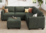HONBAY Corduroy Modular Sectional Couch with Storage L-Shaped Sectional Couches for Living Room 6 Seater Modular Sofa, Green HONBAY