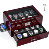 ANWBROAD 20 Slot Watch Box for Men and Women - 2-Tier Display Case With Large Glass Lid, Lockable Wooden Organizer, Luxurious Holder UJWB002Y ANWBROAD