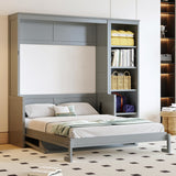 MaiDeHaoo Full Size Murphy Bed with Desk and Storage, Wood Bookcase Wall Bed with Desk for Adults, Murphy Cabinet Storage Wall Bed Full for Small Spaces Office Guest Room, Gray MaiDeHaoo