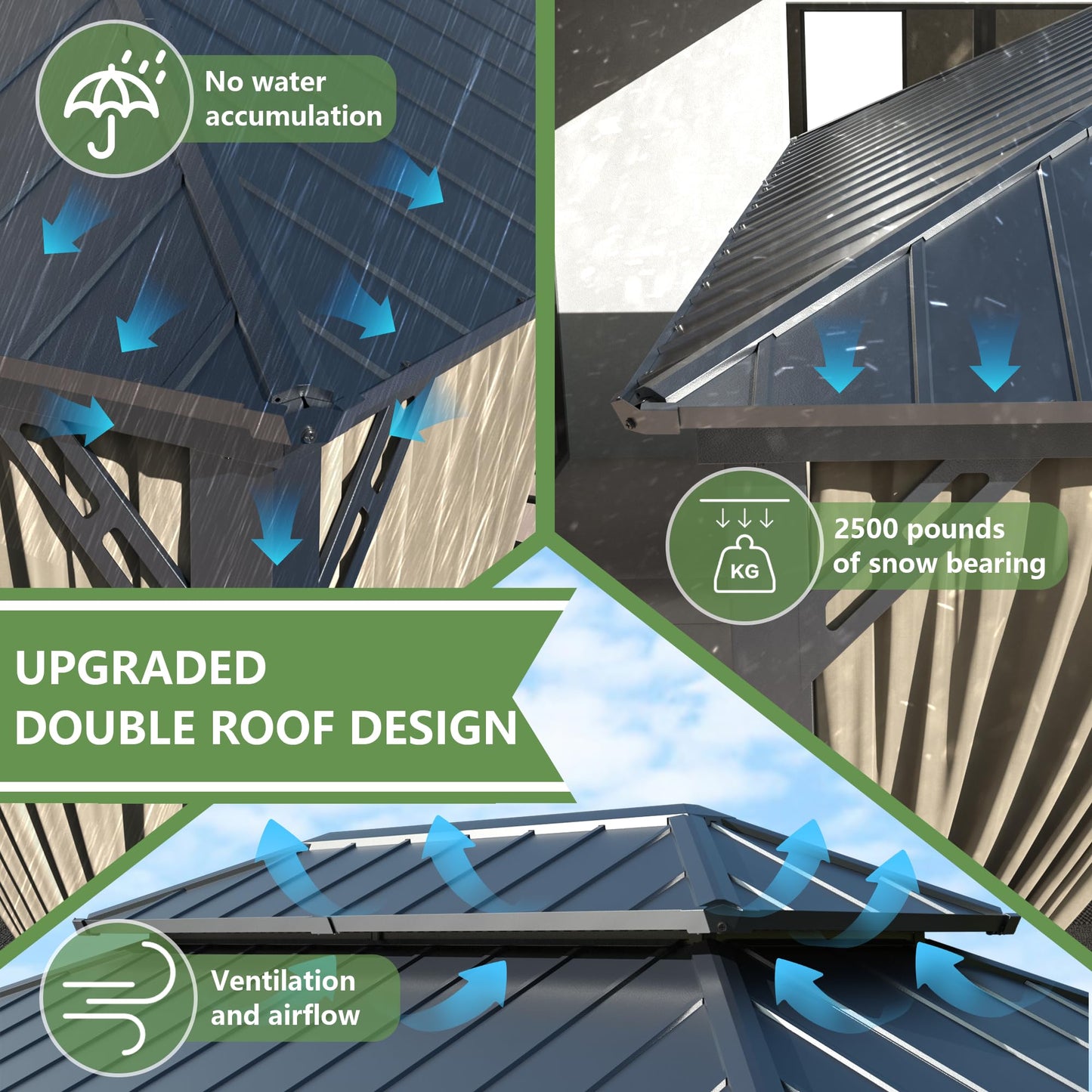 12' x 16' Hardtop Gazebo,Outdoor Galvanized Steel Metal Double Roof Gazebo with Curtains and Netting for Patios, Gardens, Lawns,Khaki