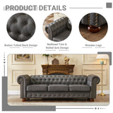 N NOORDENIYA Chesterfield Leather Sofa, 89" Mid Century Modern Couch with Low Back, Roll Arm Nailhead Trim Classic 3 Seater Couch for Living Room, Office, Apartment, Faux Leather Dark Grey N NOORDENIYA
