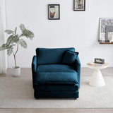 Modern Accent Chair with Ottoman, Oversized Cloud Chaise Lounge Chair with Deep Seat, Comfy Chenille Cloud Accent Chairs, Single Deep Seat Sofa Couch Reading Armchair for Living Room, Blue Janusline