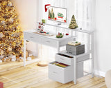 AODK 48-Inch Computer Desk with Fabric File Cabinet and Fabric Drawers, Reversible Office Desk with LED Strip and Power Strip, Gaming Desk with Monitor Riser, Writing/Study Table for Home, White AODK