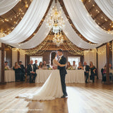 Party Village 40ftx20ft White Ceiling Curtain for Wedding Parties – 8 Panels Wrinkle-Free 20 FT Long Tent Draping Curtains for Wedding, Birthday & Theme Parties, 20ft Height with Rod Pocket Party Village