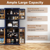 HLR 72" Kitchen Pantry Storage Cabinet, Freestanding Larder Cupboard, Kitchen Hutch Cabinet with Microwave Stand,Utility Pantry with Doors and Shelves for Dining Room, Living Room, Laundry HLR