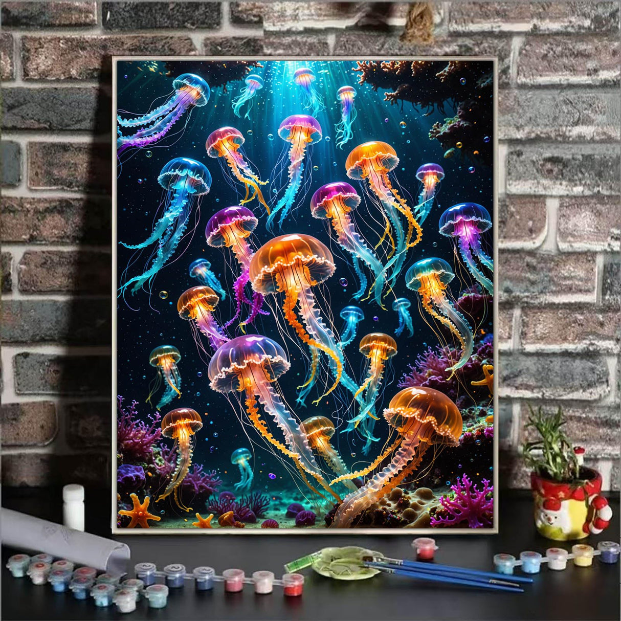 Paint By Numbers Kit For Adults Beginner, Colourful Jellyfish Adult Paint By Number Kits On Canvas Ocean Animal Adults' Paint-By-Number Kits Diy Oil Painting Kits For Gift Home Wall Decor 16x20 Inch ldazao