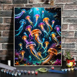 Paint By Numbers Kit For Adults Beginner, Colourful Jellyfish Adult Paint By Number Kits On Canvas Ocean Animal Adults' Paint-By-Number Kits Diy Oil Painting Kits For Gift Home Wall Decor 16x20 Inch ldazao
