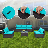 LEVELEVE 6 Pieces Outdoor Patio Furniture Sets,Rattan Conversation Sectional Set,Manual Weaving Wicker Patio Sofa,w/Table&Wide Armrest LEVELEVE