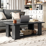 Tangkula 2-Tier Coffee Table, Modern Rectangular Center Cocktail Table with 5 Support Legs, Wooden Accent Living Room Furniture, Small Coffee Table for Small Spaces, Easy Assembly (Black) Tangkula