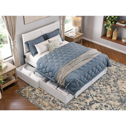 AFI Canyon Chevron Design Solid Wood Storage Platform Bed with USB Charger and Under-Bed Drawers, White - WoodArtSupply