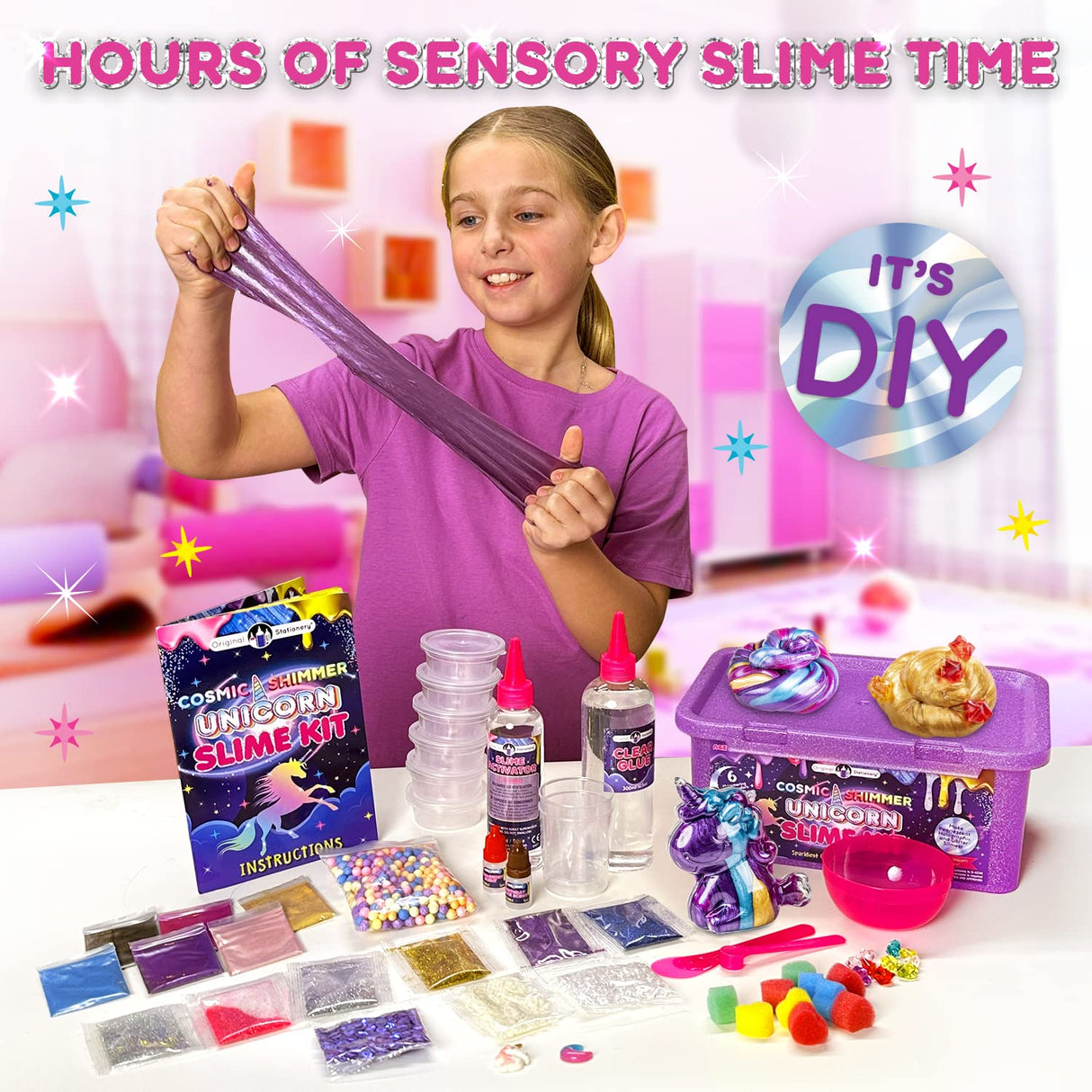 Original Stationery Cosmic Shimmer Unicorn Slime Kit – Creative Crafting Set for Making Enchanting Toys with Galaxy Glitter and Rainbow Hues Original Stationery
