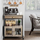 X-cosrack Coffee Bar Cabinet，3 Tiers Kitchen Coffee Cart with Drawer for The Home, Movable Farmhouse Coffee Station Table on Wheels for Living Room, Entryway, Dining Room, Kitchen X-cosrack