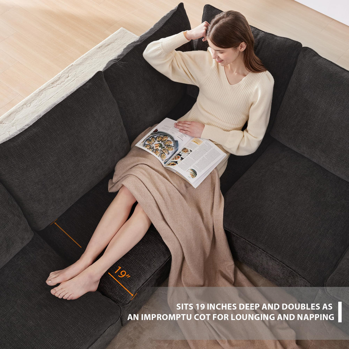 117" Modular Sectional Sofa,U-Shaped Chenille Sofa Couch with Movable Ottoman,Modern 7 Seat Cloud Sectional Couches for Living Room Office Home (Black, 117" U-7 Seater) Anwick