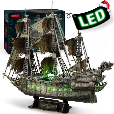 CubicFun 3D Puzzles for Adults - LED Flying Dutchman 3D Puzzle, 360-pieces - Desk Decor for Home Office - Christmas Aduls Teacher Gifts Stocking Stuffers CubicFun