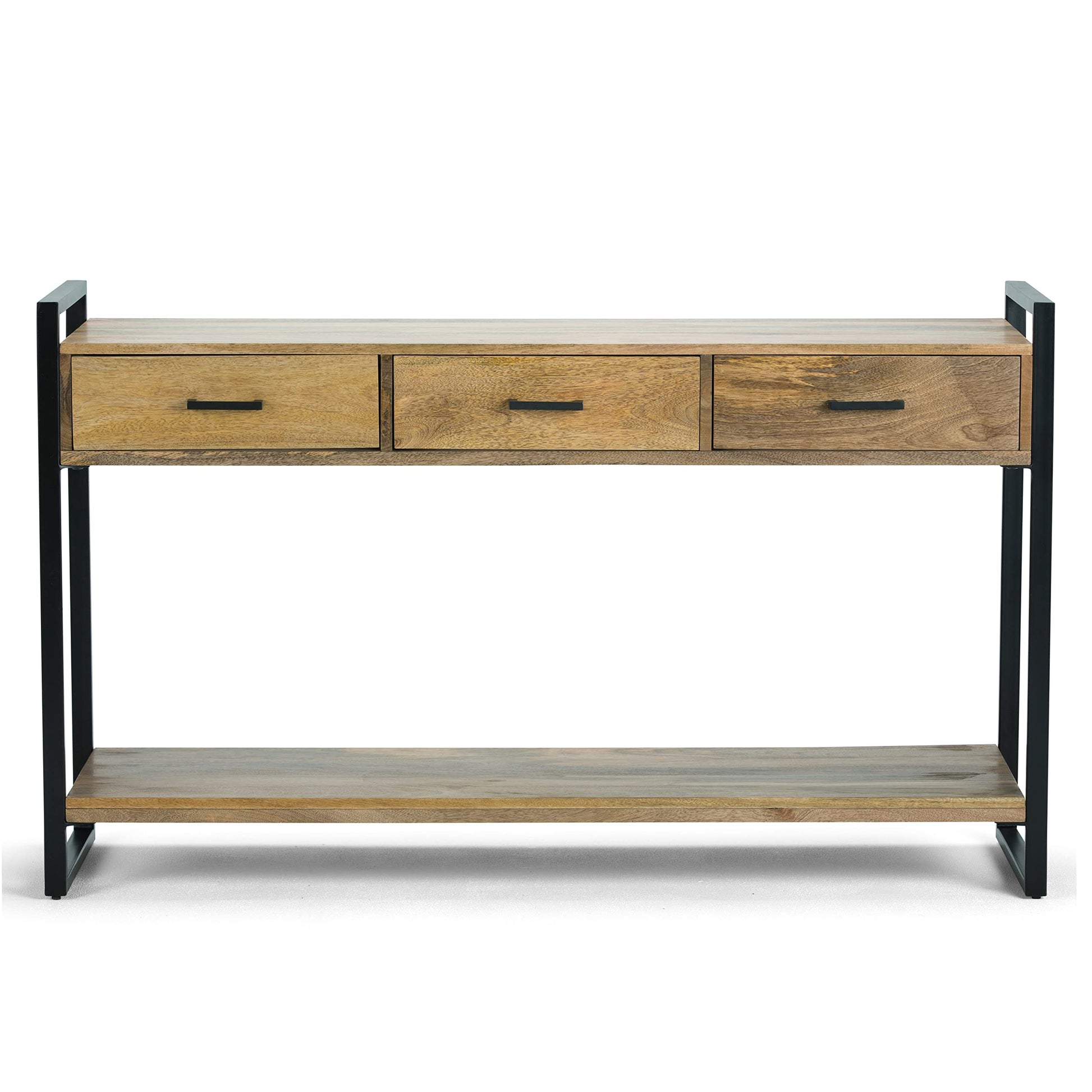 SIMPLIHOME Riverside SOLID MANGO WOOD and Metal 54 Inch Wide Modern Industrial Console Sofa Table in Natural, For the Living room, Entryway and Bedroom - WoodArtSupply