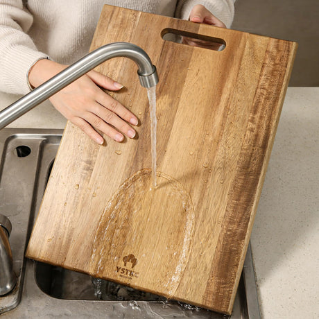 YSTKC Acacia Wood Cutting Boards Set of 3 PCS for Kitchen, Large Wooden Cutting Board Set with Handle, Thick Chopping Board, Butcher Block Wooden Trays for Meat, Fruit Vegetable and Cheese YSTKC