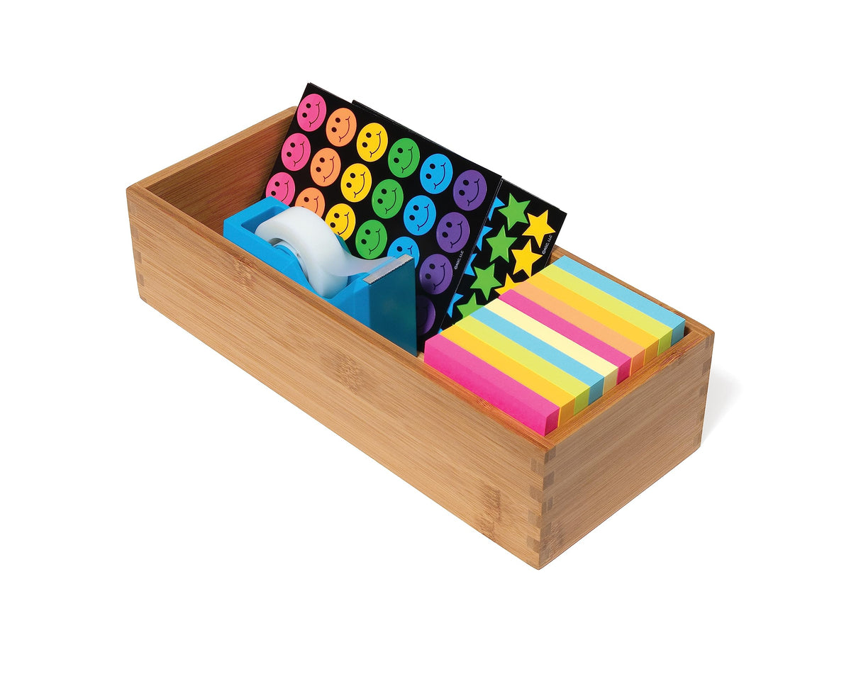 Lipper International Bamboo Wood Utensil Holder Storage Box for Cooking Tools, Makeup, or Office Supplies, 5" x 12" x 3" Lipper International
