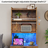 VIAGDO Tall Nightstand Set of 2 with Charging Station and LED Lights, Rustic Brown Night Stand Set 2 with Bookshelf, Modern LED Bedside Tables with 3 Drawers and Storage Shelves, Side Tables Bedroom VIAGDO