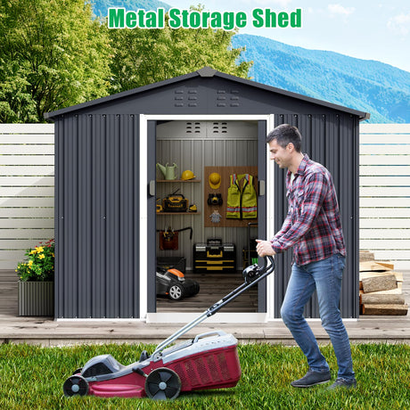 Acekool 8x15 FT Outdoor Metal Storage Shed, Large Garden Tool Shed with Lockable Door and Vents, Waterproof Galvanized Metal Sheds for Tools & Equipment, Garbage Can, Bike, Mower, Gray Acekool