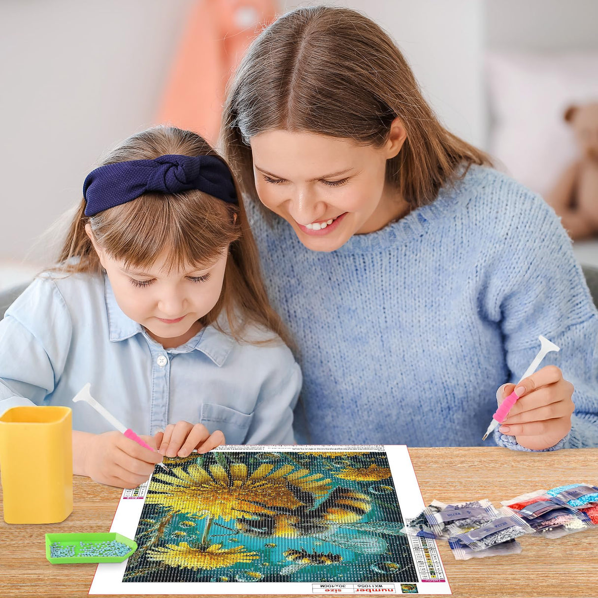 MOGTAA Bee Diamond Art Painting Kits for Adults, Bee Flowers Diamond Painting Kits for Beginners, DIY 5D Diamond Dots Kits Gem Painting for Home Art Decor 12x16 inch MOGTAA