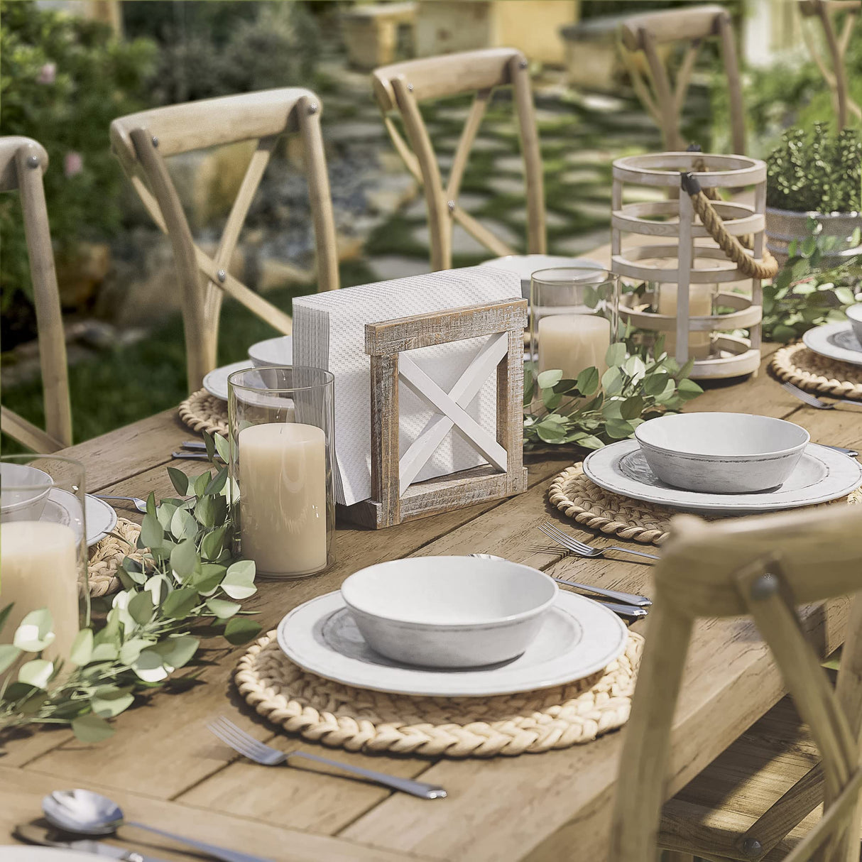 Barnyard Designs Farmhouse Napkin Holder for Table, Napkin Holders for Kitchen, Vintage Rustic Napkin Holder Wood, Distressed Wooden Napkin Holder Dispenser, 6.75" x 5.5" (White/Brown) Barnyard Designs