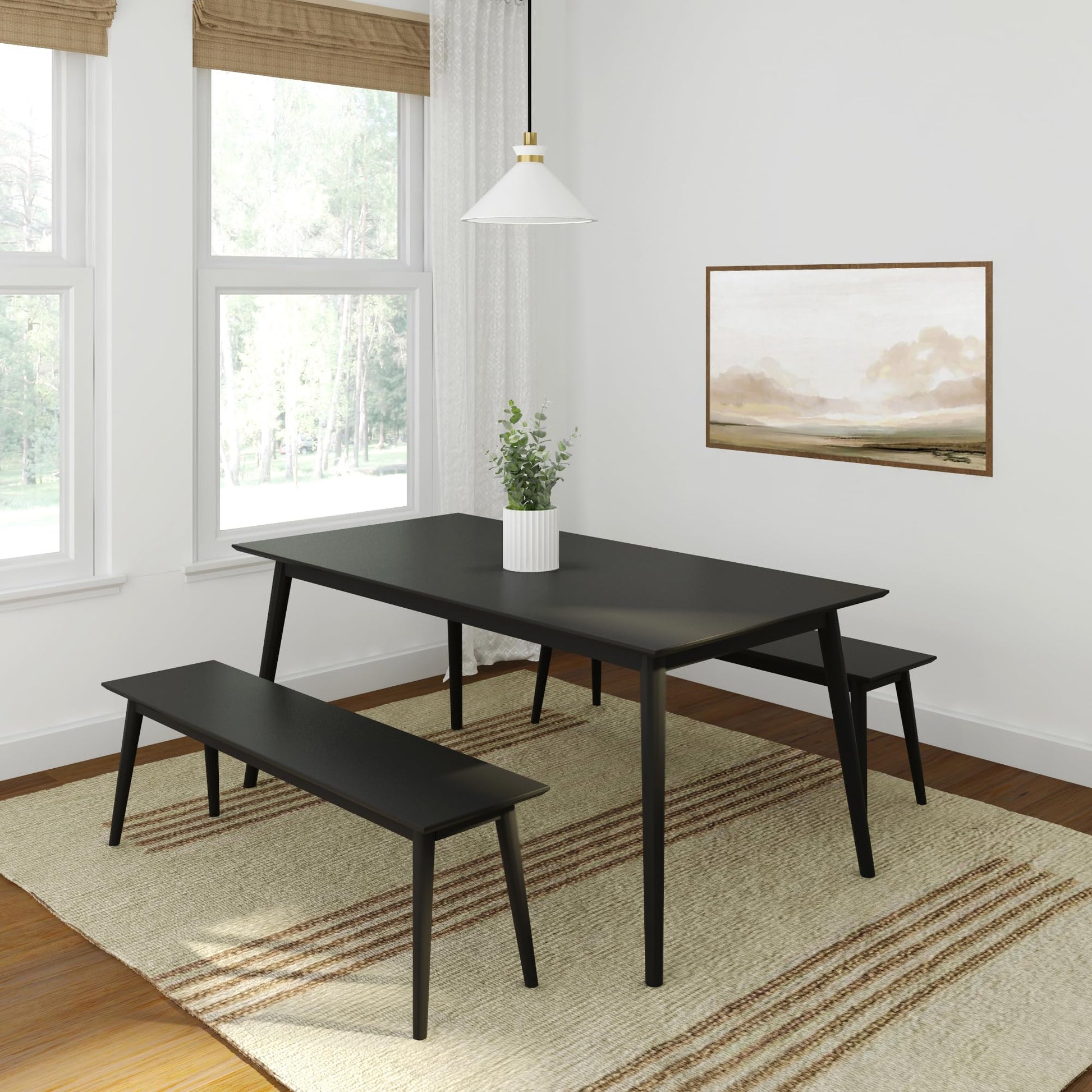 Plank+Beam 72 Inch Mid Century Modern Dining Table, Solid Wood Kitchen & Dining Room Table for 6, Minimalist Table for Dining Room, Rectangular Dinette Table, Black - WoodArtSupply