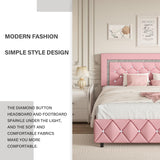 Full Size Bed Frame, Upholstered Platform Bed with Button Tufted Headboard, Princess Bed Frame with Diamond Design, No Box Spring Required, Easy Assembly, Pink BarnFurin