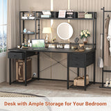 Aheaplus 55.2'' Gaming Desk with LED Lights, Power Outlets, Hutch & Drawers in Black Aheaplus