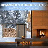 2-in-1 Metal Outdoor Storage Shed with Tool Locker & Firewood Storage, 8.75× 3.33 FT Firewood Shed - Weatherproof & Versatile, Steel Garden Sheds for Backyard Garden Patio Lawn - Brown Garden Tailor