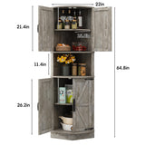 Vabches 64.8" Tall Farmhouse Corner Cabinet with 4 Doors and 5 Storage Shelves, Farmhouse Storage Cabinet with Barn Door Design, Home Space Saver for Living Room, Kitchen, Laundry Room,Grey Vabches