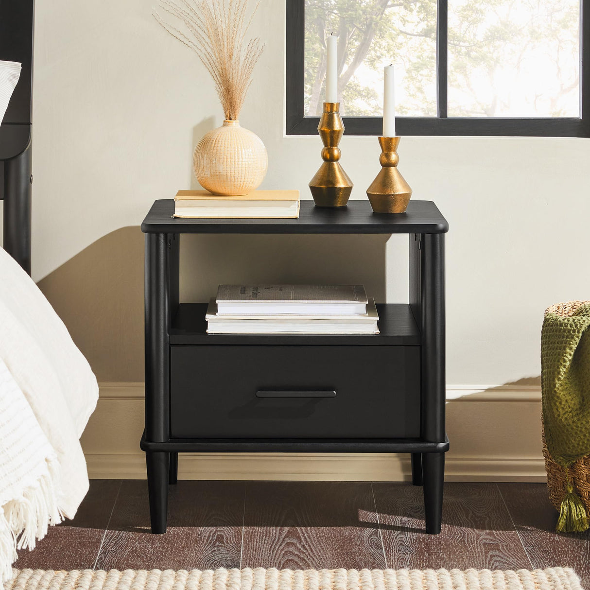 Walker Edison Modern 1-Drawer Nightstand, 20 Inch, Black 20-Inch Walker Edison