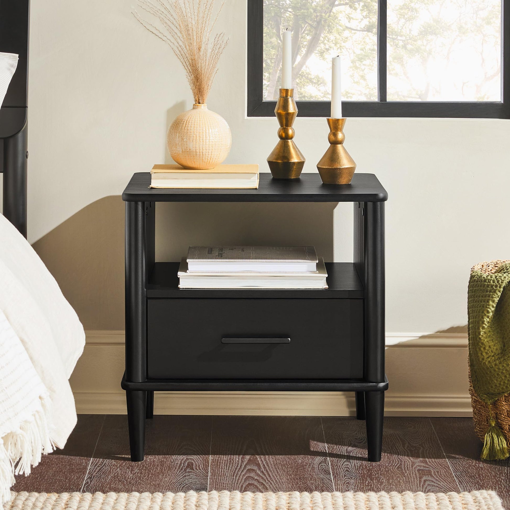 Walker Edison Modern 1-Drawer Nightstand, 20 Inch, Black 20-Inch - WoodArtSupply