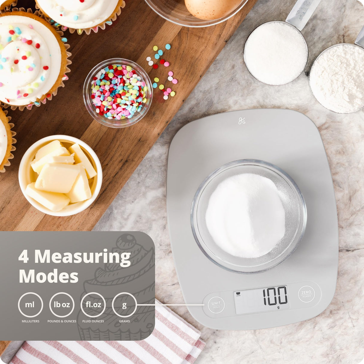 Greater Goods Digital Kitchen Scale - Cooking, Baking, Meal and Food Prep Scale, Weighs in Grams, Pounds and Ounces, Gray Greater Goods