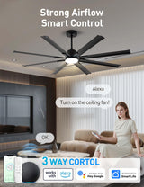 Maxslak 72 Inch Ceiling Fan with Light,Industrial Ceiling Fan with 8 Black Aluminium Blades,Smart Fan Works with Alexa,Garage Outdoor/Indoor Fan for Patio and Living Room Maxslak