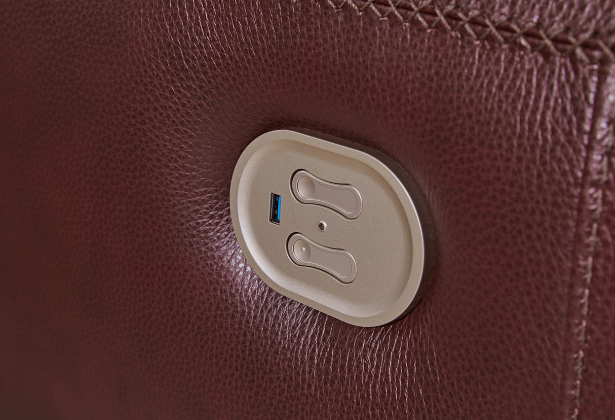 Signature Design by Ashley Alessandro Contemporary Leather Power Reclining Sofa with Adjustable Headrest, Red Signature Design by Ashley