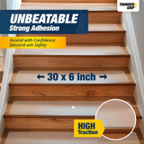Clear Stair Treads Non-Slip 30"x6" - 15-Pack Indoor Stair Grips Non Slip for Wooden Steps - Anti Slip Adhesive Strips for Dogs & Elderly - Staircase Step Treads - Transparent Treads for Wood Stairs THUNDER GRIP