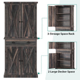 YITAHOME 72'' Tall Kitchen Pantry Cabinets, Farmhouse Storage Cabinets with Barn Doors, Drawer ＆ Adjustable Shelves, Rustic Wood Cupboard for Dining Room, Living Room, Gray Rustic YITAHOME