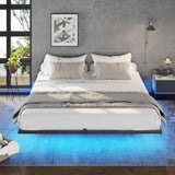 DICTAC King Size Floating Bed Frame with LED Lights and Heavy Duty Steel Support, Black DICTAC