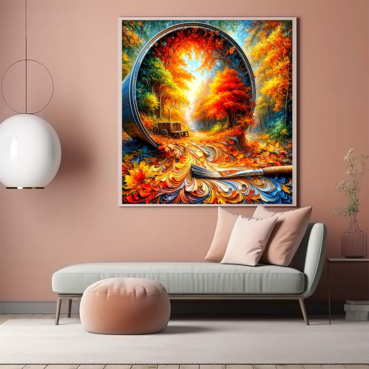 CZYWJMEI 5D Fall Diamond Painting Kits for Adults Beginners,DIY Maple Leaf Landscape Diamond Art,Full Round Drill Diamond Dot Gem Art Kits,Home Wall Decor 16x16 Inch CZYWJMEI