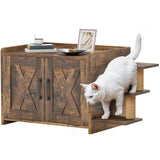 YITAHOME 27" Cat Litter Box Enclosure, Modern Cat Litter Box Furniture Hidden with Scratching Post&cusion, Wooden Cat House as Side End Table Nightstand, Fit Most of Litter Box, Brown YITAHOME