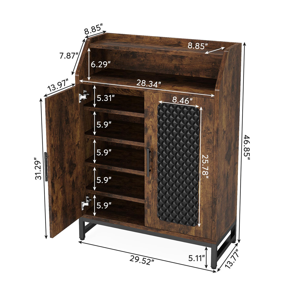 Tribesigns Shoe Cabinet with Doors, 20 Pairs Entryway Shoe Storage Cabinet with Removable Shelves & Open Top Shelf, 7 Tier Wooden Shoe Rack Organizer for Hallway, Brown & Black Tribesigns