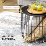 HOMCOM Nesting Coffee Tables, Round Coffee Table Set of 2 with Steel Wired Basket Body and Removable Top, Stacking End Tables Blanket Storage for Living Room, Black HOMCOM