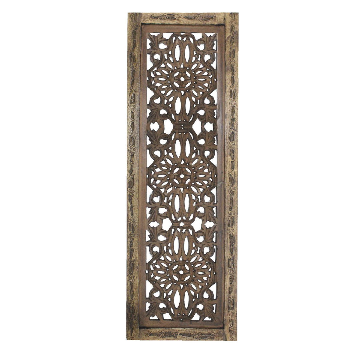 TUP The Urban Port Floral Hand Carved Wooden Wall Panels, Assortment of Two, Rustic Brown TUP THE URBAN PORT