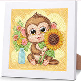 ajepon Monkey Diamond Art Kits for Kids with Frame, Animal Diamond Art for Kids Ages 8-12, Monkeys Diamond Painting Kits for Kid with Beautiful Package for Gift Home Wall Decor (7x7inch) ajepon