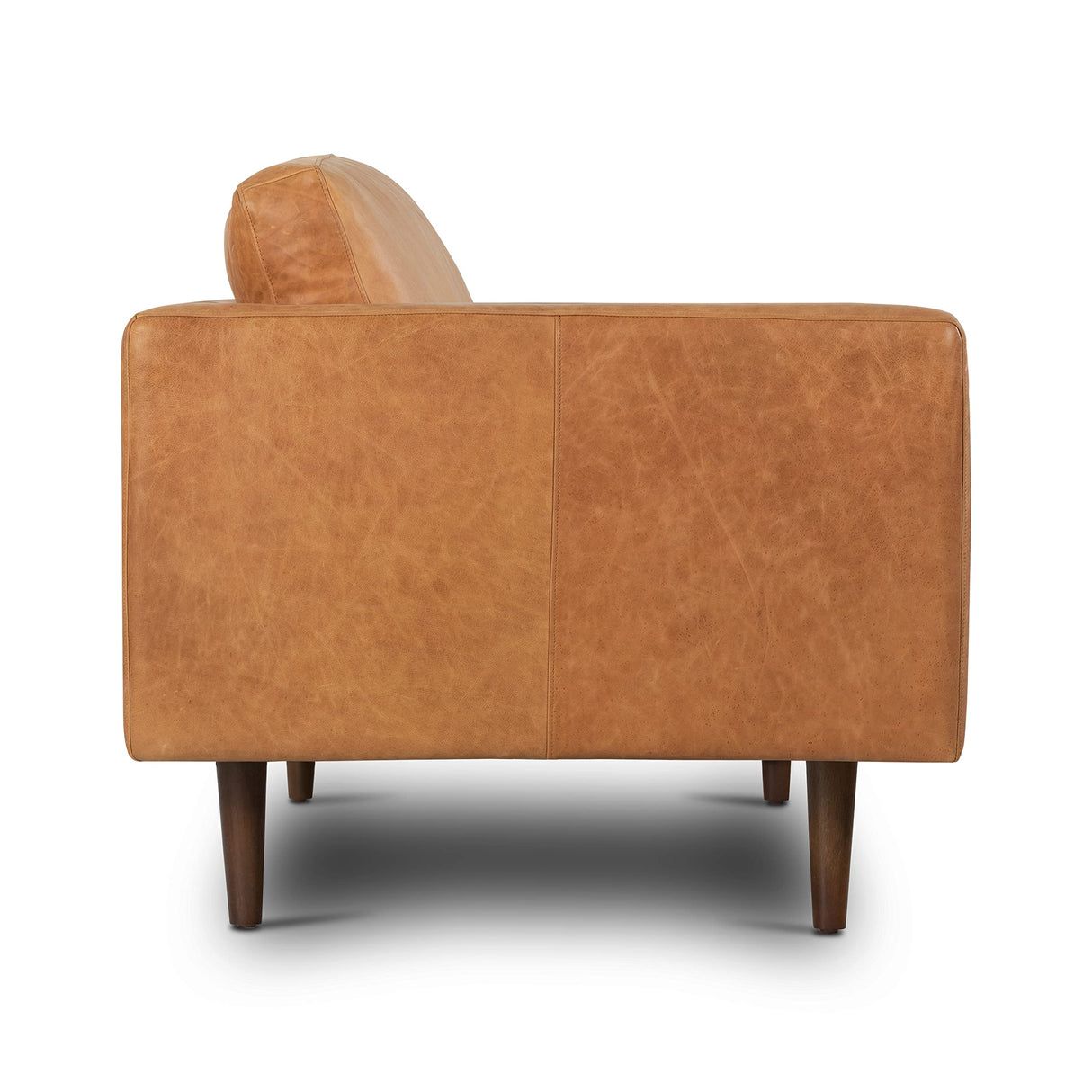 POLY & BARK Cognac Tan Brown Leather Couch - 88.5" Mid Century Leather Sofa with 2 Bolsters - Full Grain Camel Leather Couch - Feather-Down Topper On Seating Surface - Pure-Aniline Italian Leather POLY & BARK